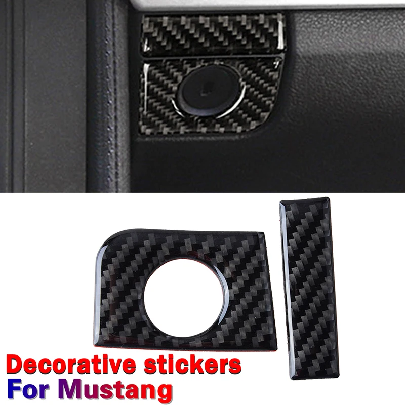 

Подходит для Ford Mustang 2015-2019, черный, из натурального углеродного волокна, автомобильный контейнер для хранения, Кнопка отделки, защитная наклейка, внутренние детали автомобиля