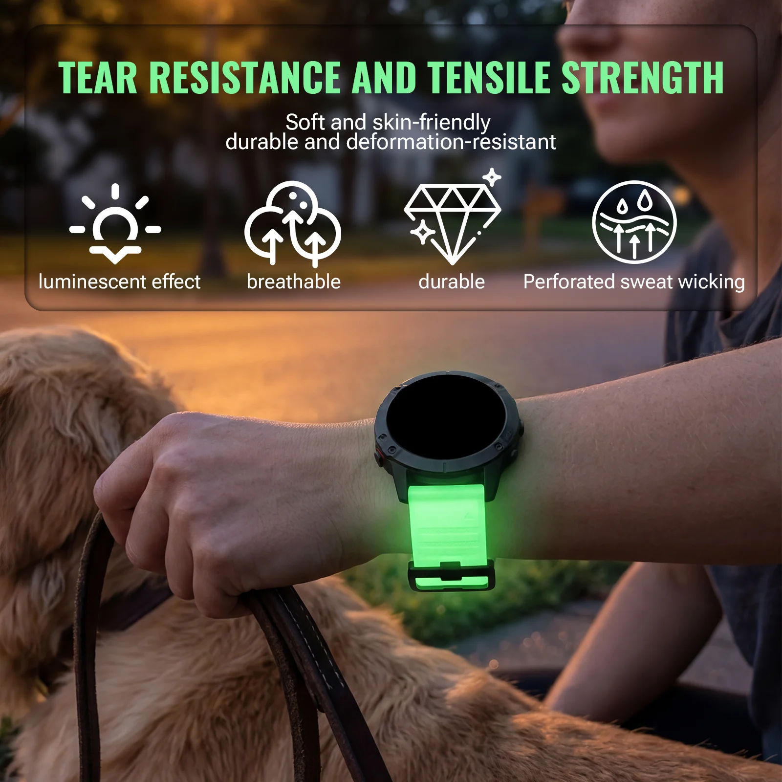 Luminous Silicone Watch Strap Set - 3 Pieces, 22/26mm, Premium Alternative Wristband