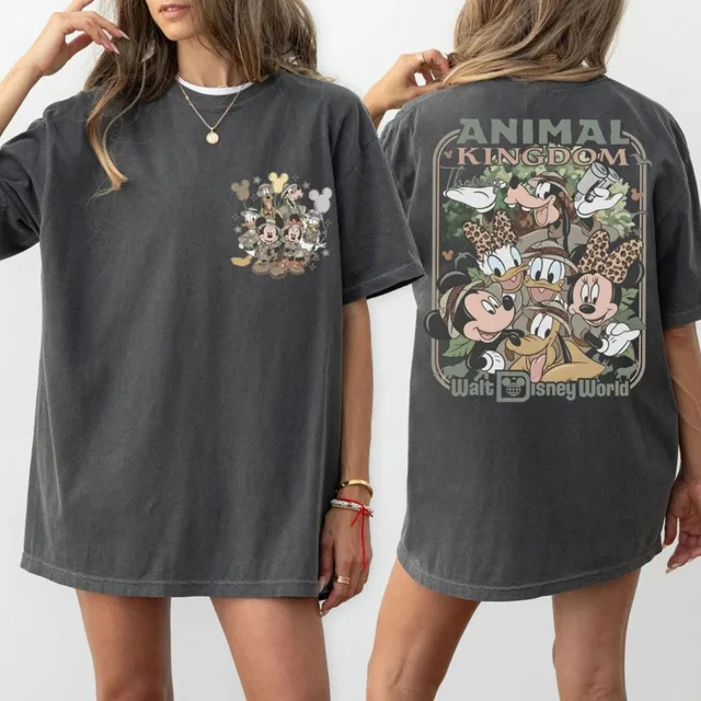 Summer Disney Mickey Minnie Donald Duck T Shirts Friend Castle Retro Men Women Cotton Tee Streetwear Casual Oversized Loose Top 1