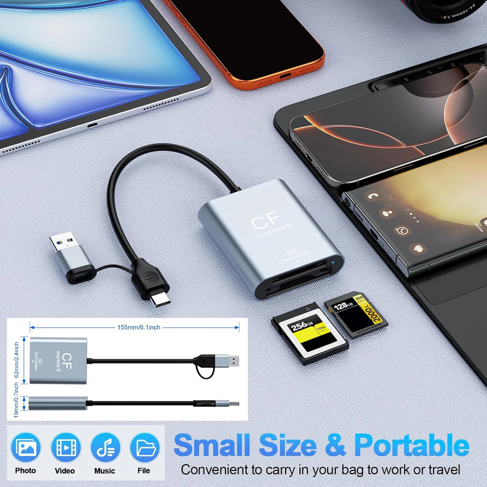 CFexpress Type B 카드 리더기 USB3.2 Gen2 10Gbps 카드 리더 어댑터 플러그 앤 플레이 전송 속도 Windows용 CFexpress 리더기