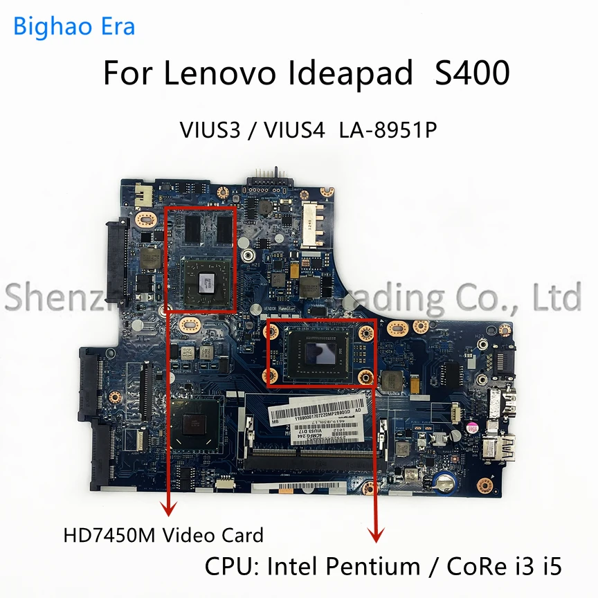 

For Lenovo Ideapad S400 Laptop Motherboard With Intel i3 i5 CPU HD7450M Video Card DDR3,VIUS3/VIUS4 LA-8951P 100% Fully Tested