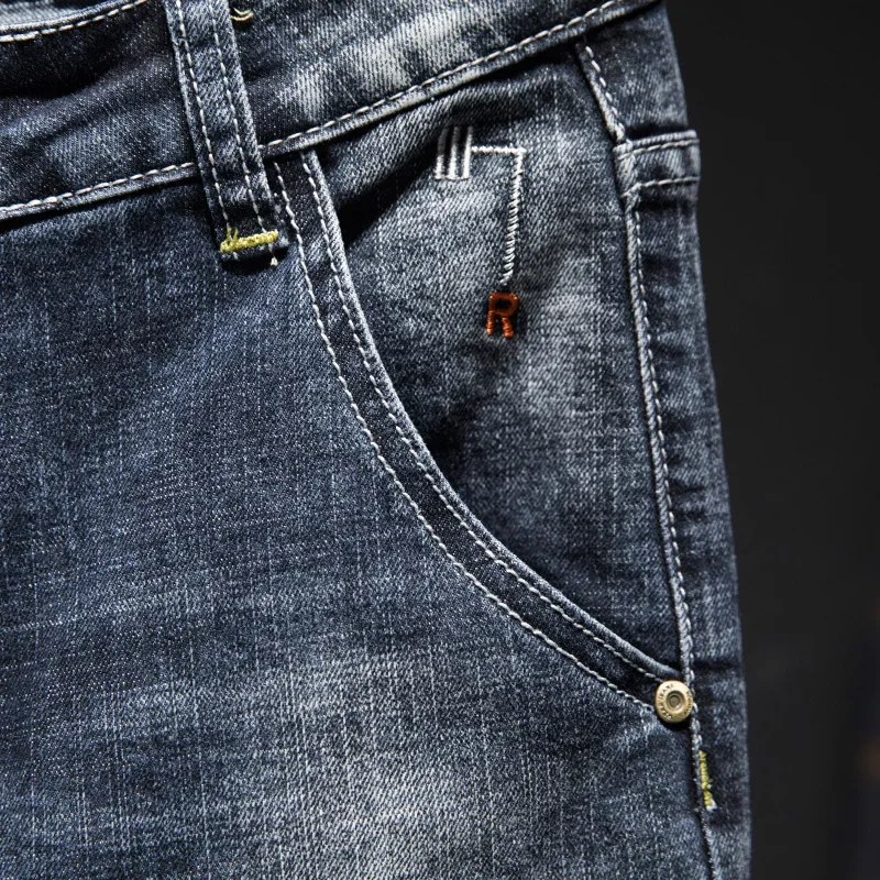 Men's Ripped Jeans Streetwear Personality Trendy Korean Fashion Slim Beggar Holes Denim Pants Stretch Casual Male Trousers 5