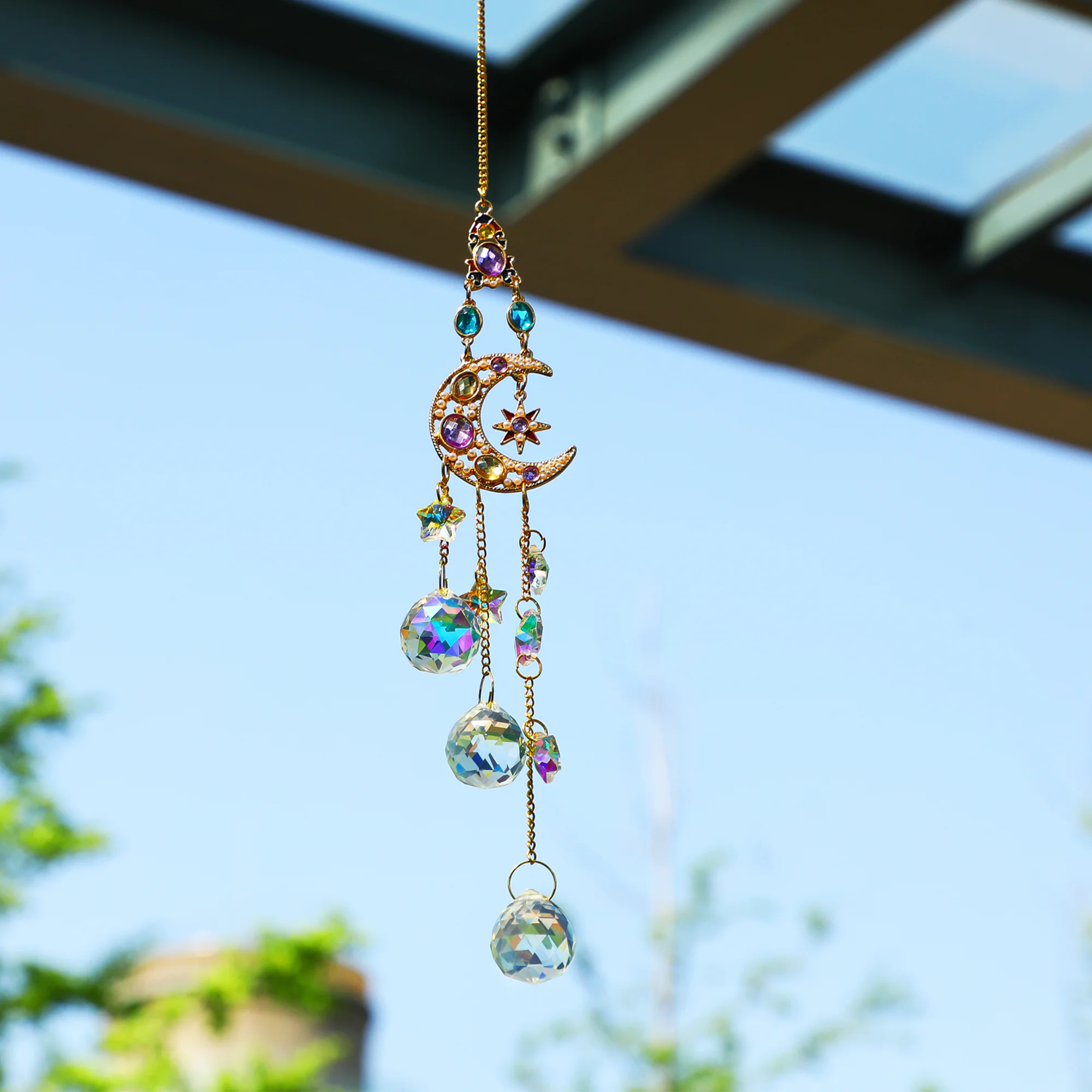 H&D Handmade Crystal Moon&Star Prisms Suncatchers, Glass Window Hanging  Ornament, Rainbow Rhinestones Decor for Home Garden - AliExpress