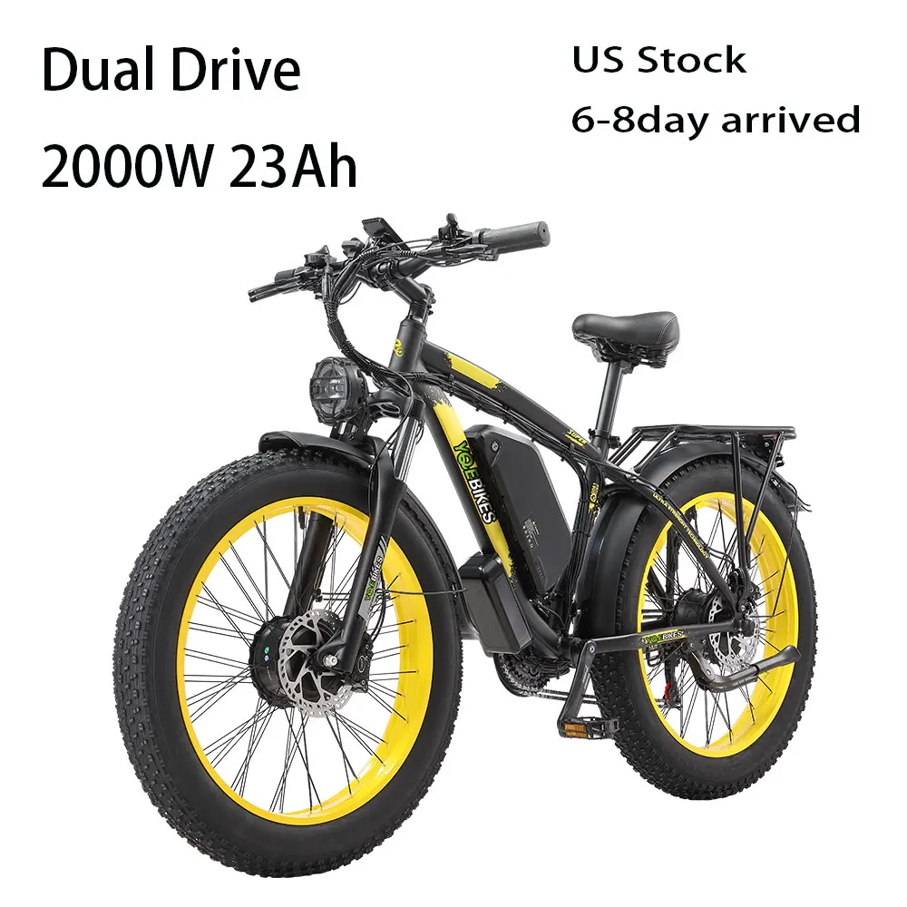 

USA Warehouse Fast Delivery 2000W Double Motor Long Range Electric Bike 26Inch Oil Fat Tire Snow Bicycle Ebike 48V