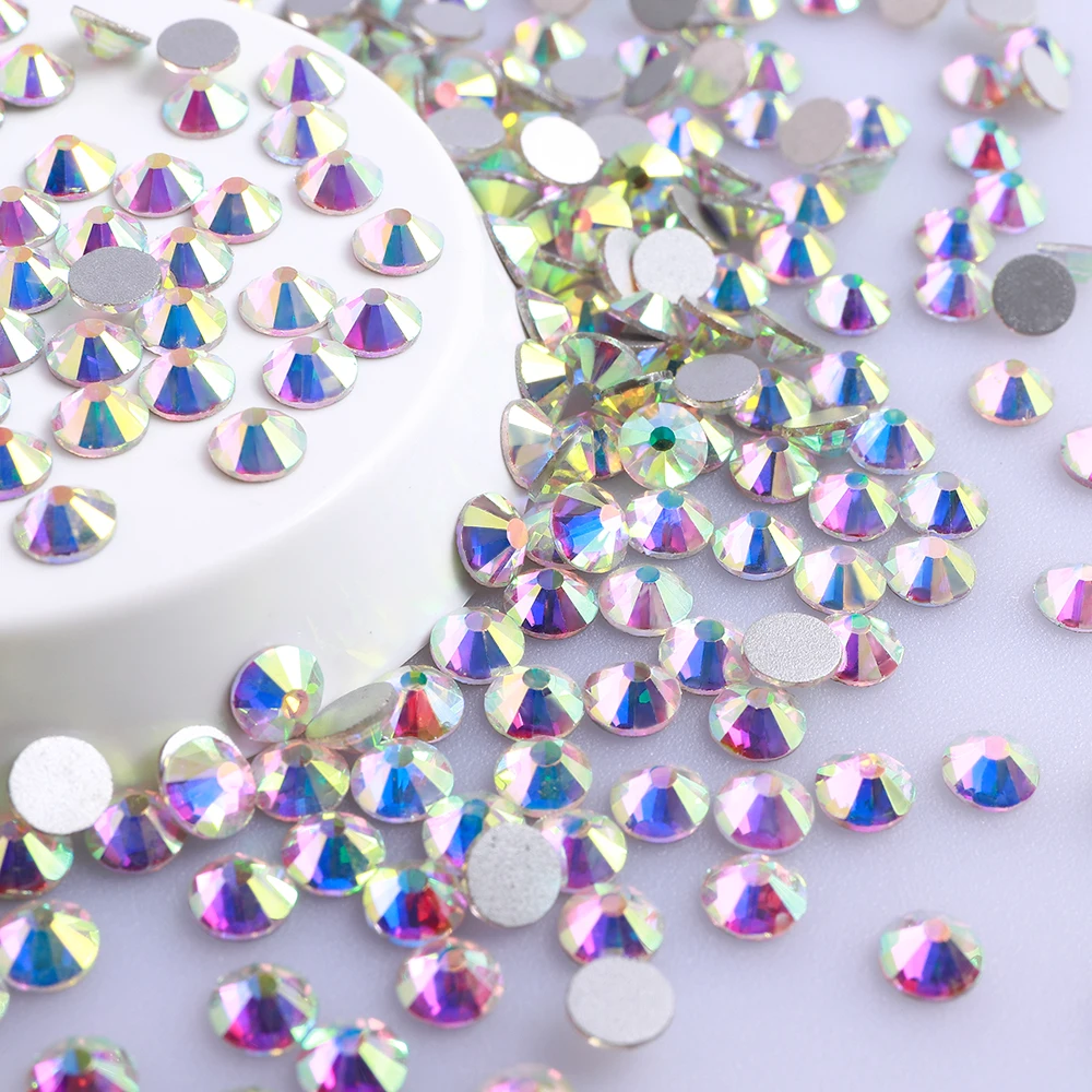 SS3-SS60 품질 크리스탈 AB 비 핫픽스 라인 석 플랫 백 유리 Strass 스톤 접착제 다이아몬드 스톤 DIY 장식 액세서리