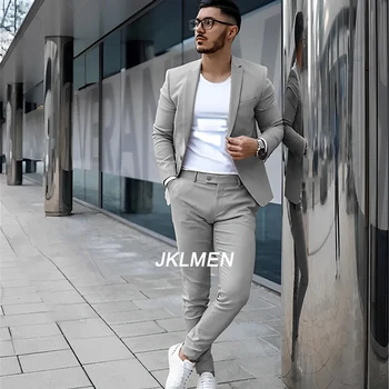 Abito da uomo grigio Abito da 2 pezzi Giacca casual estiva Pantaloni Smoking da sposa formale Abiti da sposo Blazer di colore personalizzato XS-5XL