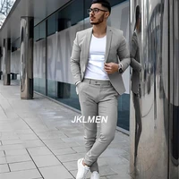 Gray Men’s Suit 2 Piece Suit Summer Casual Jacket Pants Formal Wedding Tuxedo Groom Clothes Custom Color Blazer XS-5XL