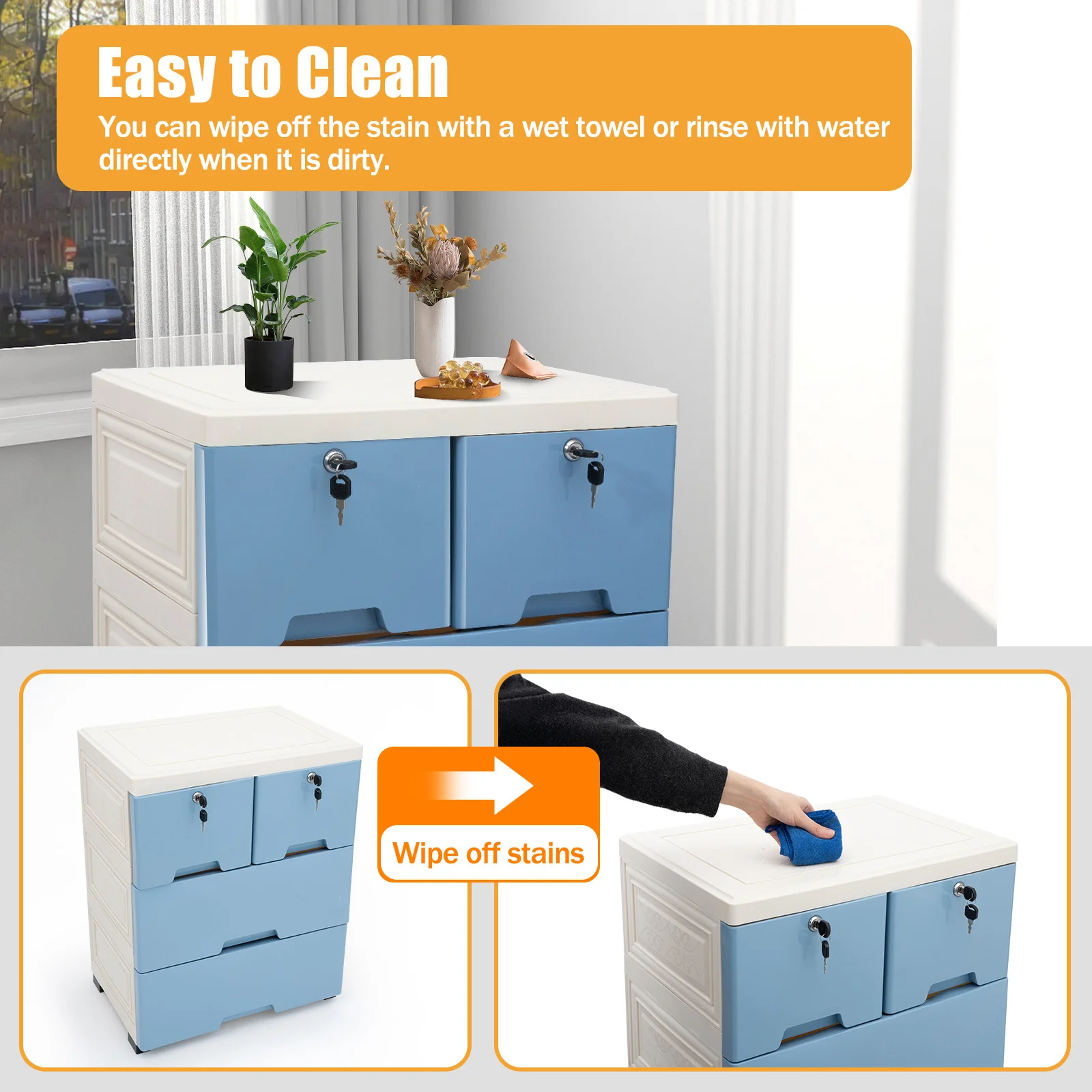  Plastics Storage Cabinet with Drawers and Casters