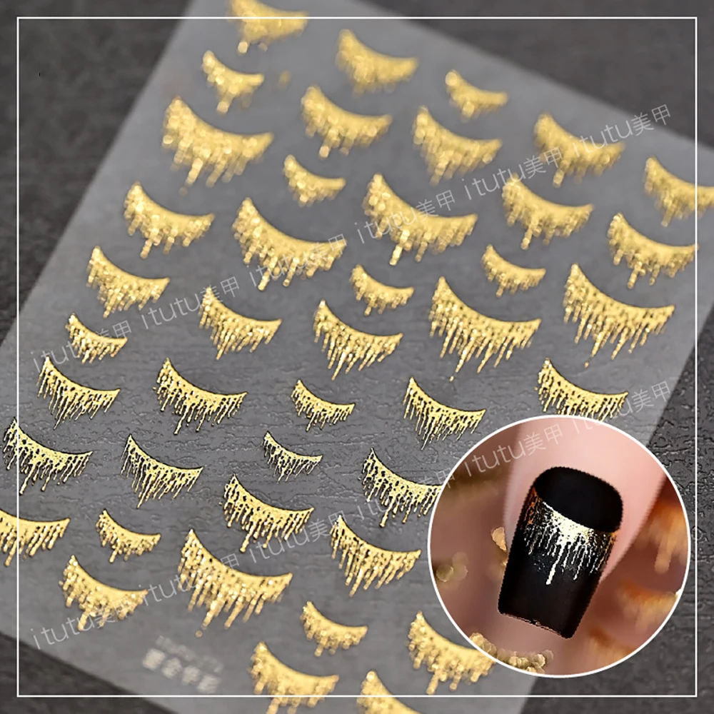 French Gilding Sparkle Gold and Silver Laser Pink Shape Nail Sticker Tassel High Quality Nail Stickers Art Decorations Design 3