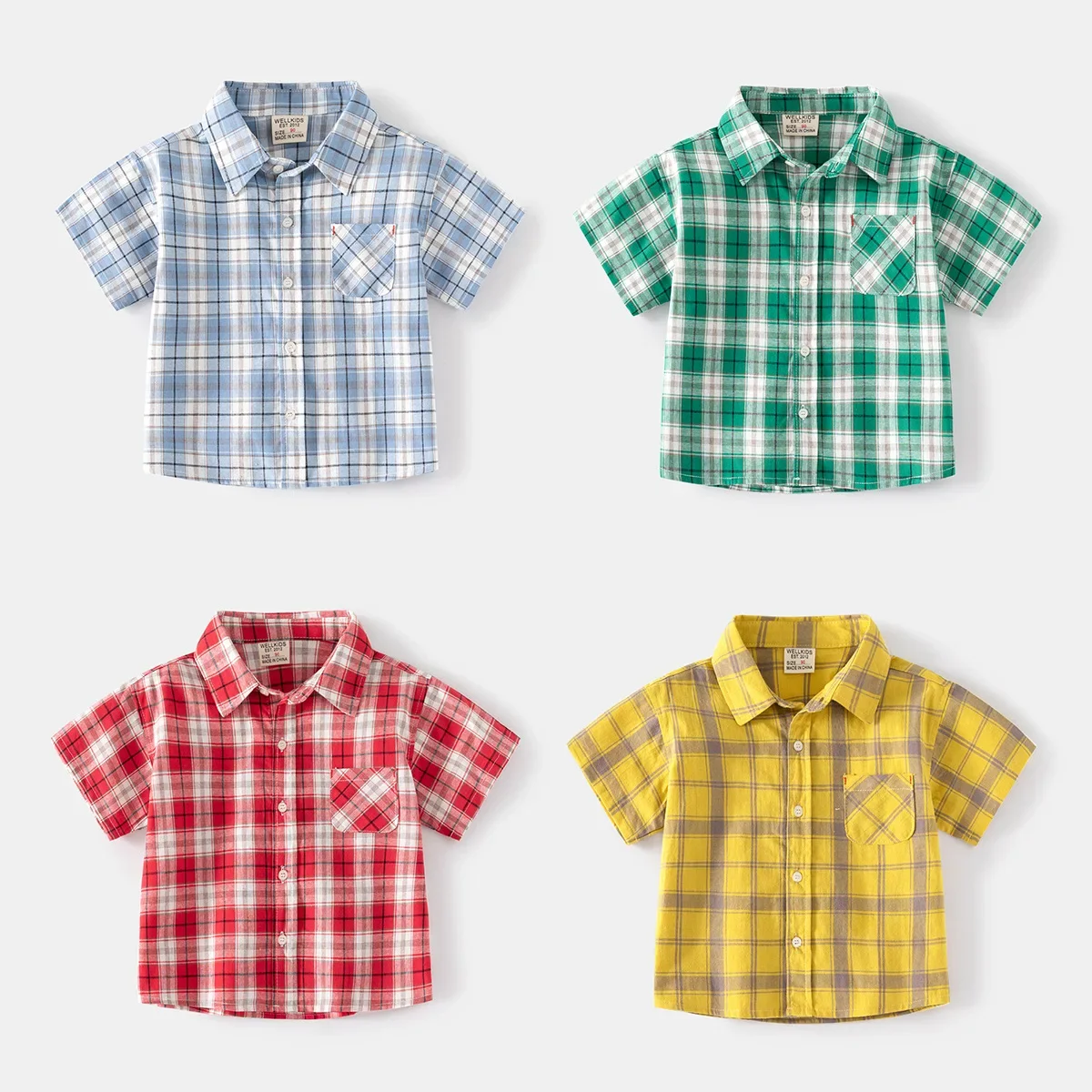 

New 2024 Baby Boys Summer Classic Plaid Shirts Kids Fashion Short Sleeve Lapel Shirt Children Casual Tops Clothing For 2-6 Years