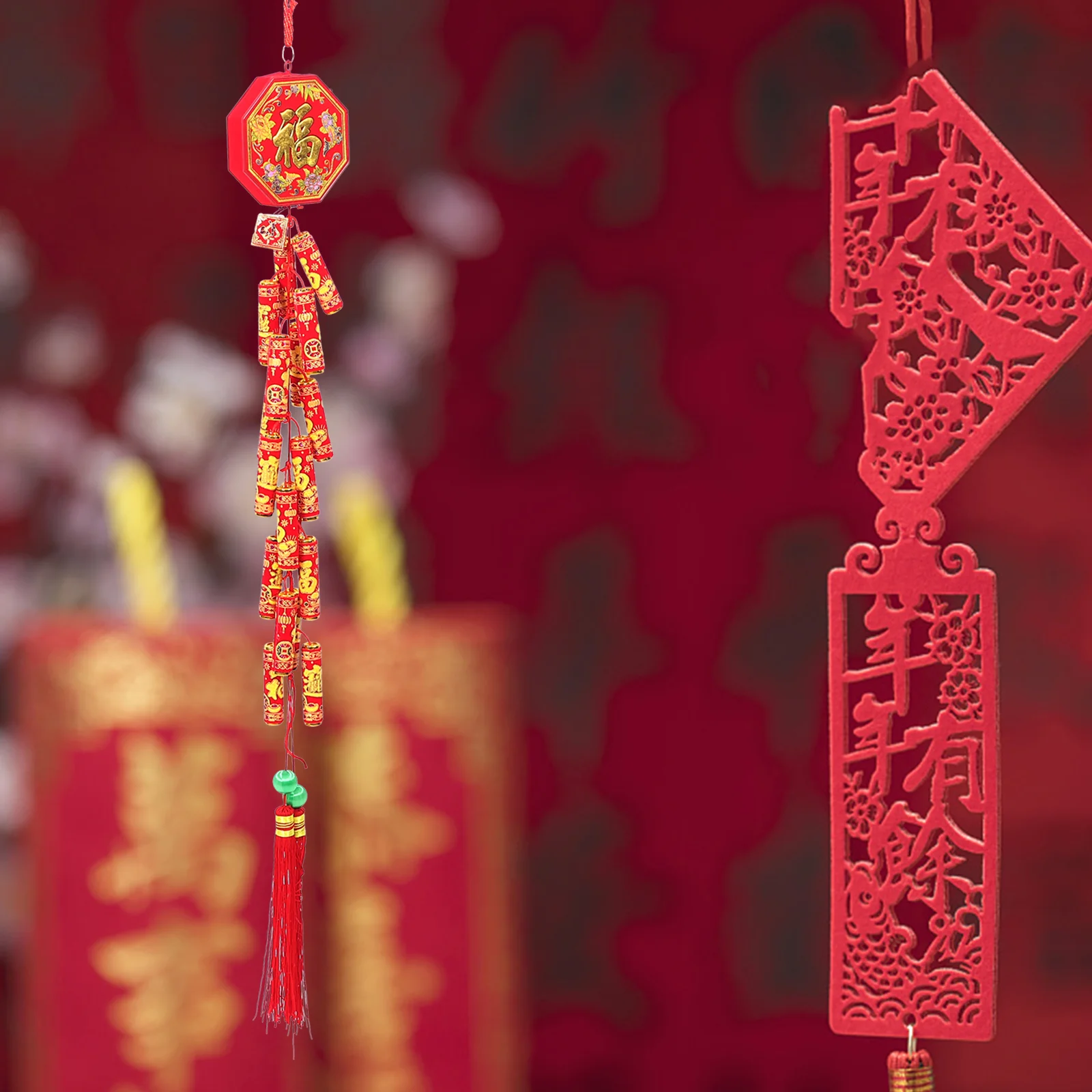 

Chinese New Year Hanging Decoration Electric Firecrackers Ornament Sound Traditional Red Lucky Oriental Pendant Spring Festival