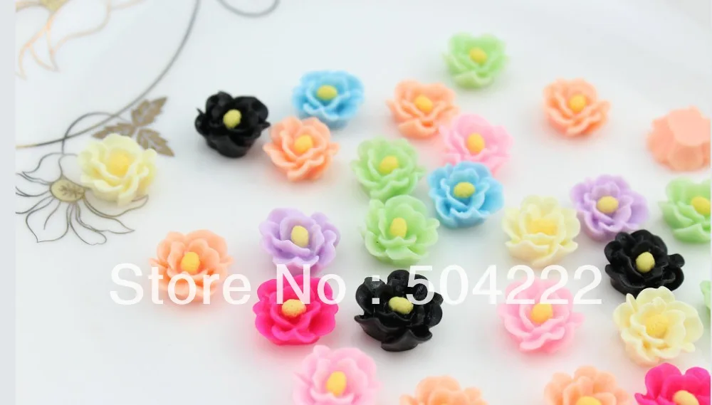 250pcs hand paint rose flower Decoden Supplies cabochons mixed colors 14mm matte resin rolled cabs | Украшения и аксессуары