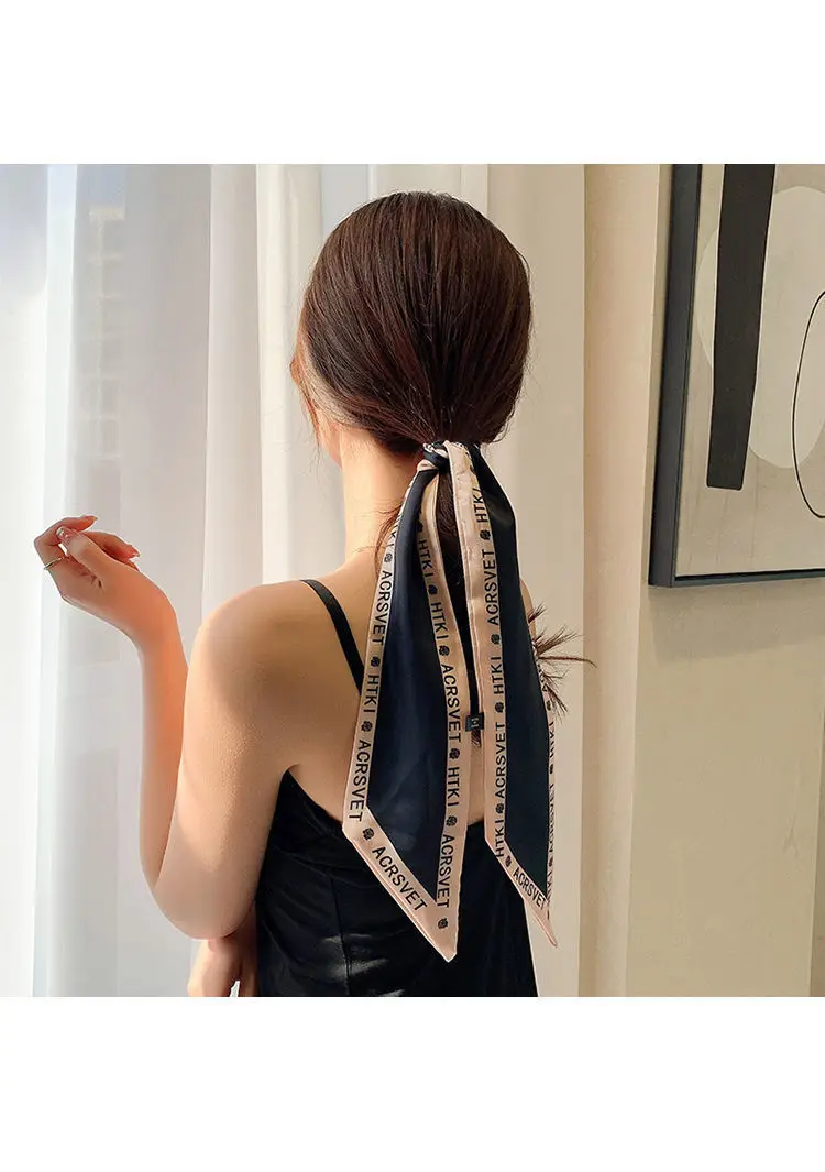 French Braided Hair Ribbon Tied Ponytail Plus Long Silk Scarf Hair Band Female Tied Hair Scarf New Ribbon Head Rope Headdress big hair clips