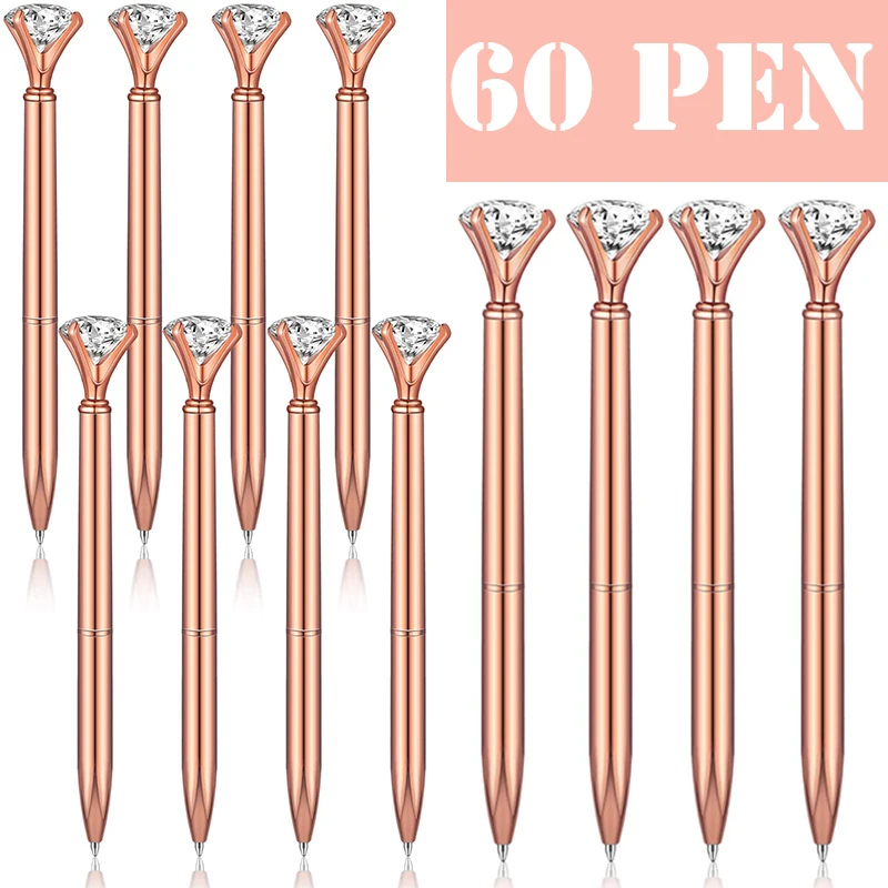 

60Pcs Big Diamond Pens Black Ink Writing Pens for Coworkers Jewel Pen Diamond Ballpoint Pen Rose Gold