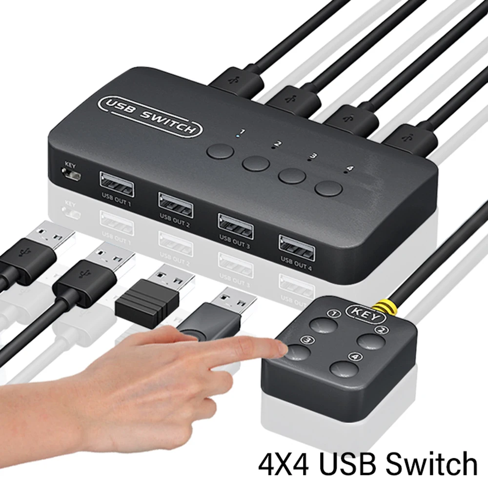 KVM 스위치 USB 스위치 공유 컨트롤러 허브 어댑터, 노트북 컴퓨터 프린터 키보드 마우스 모니터용, USB2.0, 4 입력, 4 출력 Best Top5 KVM 스위치 USB 스위치 공유 컨트롤러 허브 어댑터, 노트북 컴퓨터 프린터 키보드 마우스 모니터용, USB2.0, 4 입력, 4 출력 Best Top5