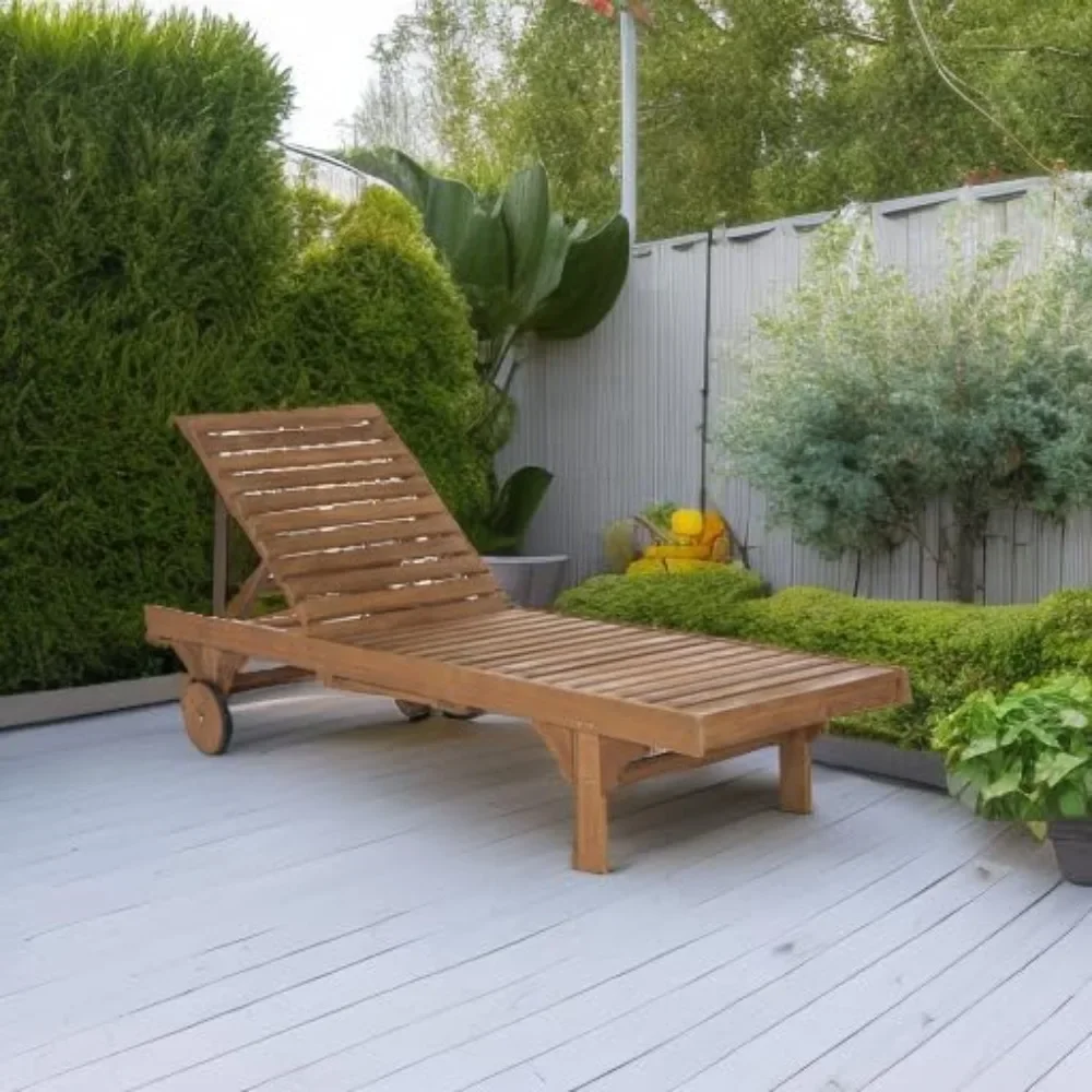 NEW-Outdoor Collection Newport Natural/ Beige Cushion Built-in Side Table Adjustable Chaise Lounge Chair