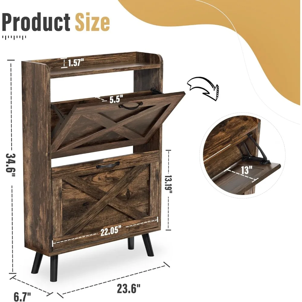 Shoe Storage Cabinet with 2 Flip Drawers, Freestanding Ultra-Thin Shoe Cabinet, Hallway, Bedroom, Shoes Cabinets 2