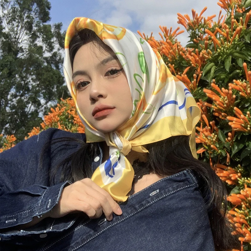 新品 Blonded Printed Square Silk Scarf L Amymode Apexmode Silk Like Scarf Women Scarf 51'' x 51