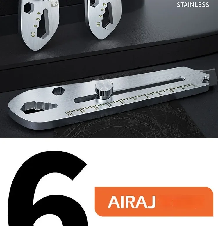 Description Picture 3 of itemAIRAJ 6 In 1 Multi-Functional Stainless Steel Graduated Practical Cutting Design/Ruler/Bottle Opener Multi Aperture Wrench Tools