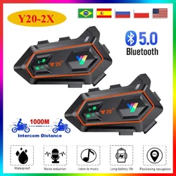 Y202X Motorcycle Helmet Bluetooth Intercom Headset Waterproof and Noise Reduction Supports 2 Riders 1000M Intercom Communication
