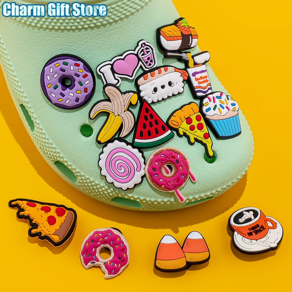 1pcs Food Series Charms Doughnuts Pizza Shoe Charms Sashimi Pin
