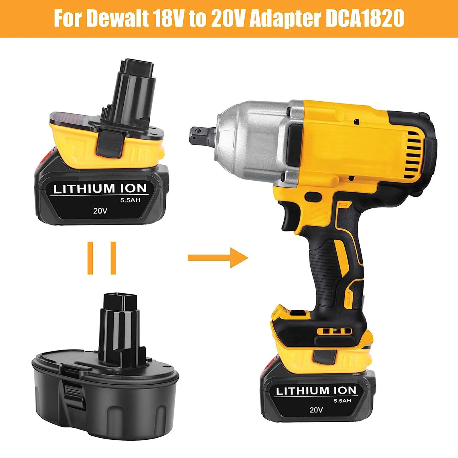 Dewalt 18V 도구 용 20V 배터리 어댑터 DCA1820 USB가있는 DC9096 DE9098 DE9096 용 Dewalt 20V 리튬 배터리 변환