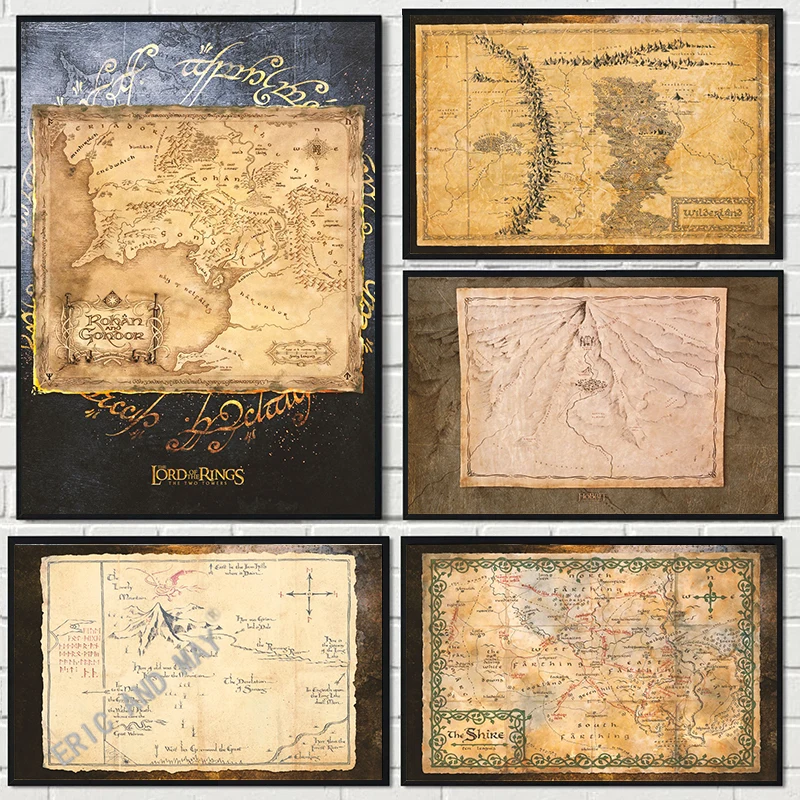 

Posters Middle-Earth Map LOTR The Shire Wilderland East Farthing Mordor Art Prints Canvas Painting Wall Pictures Room Home Decor