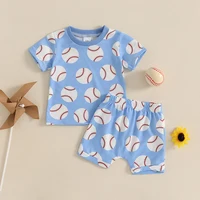Toddler Baby Boy Shorts Set Baseball Print Short Sleeve T-shirt Elastic Waist Shorts Summer Outfit 1