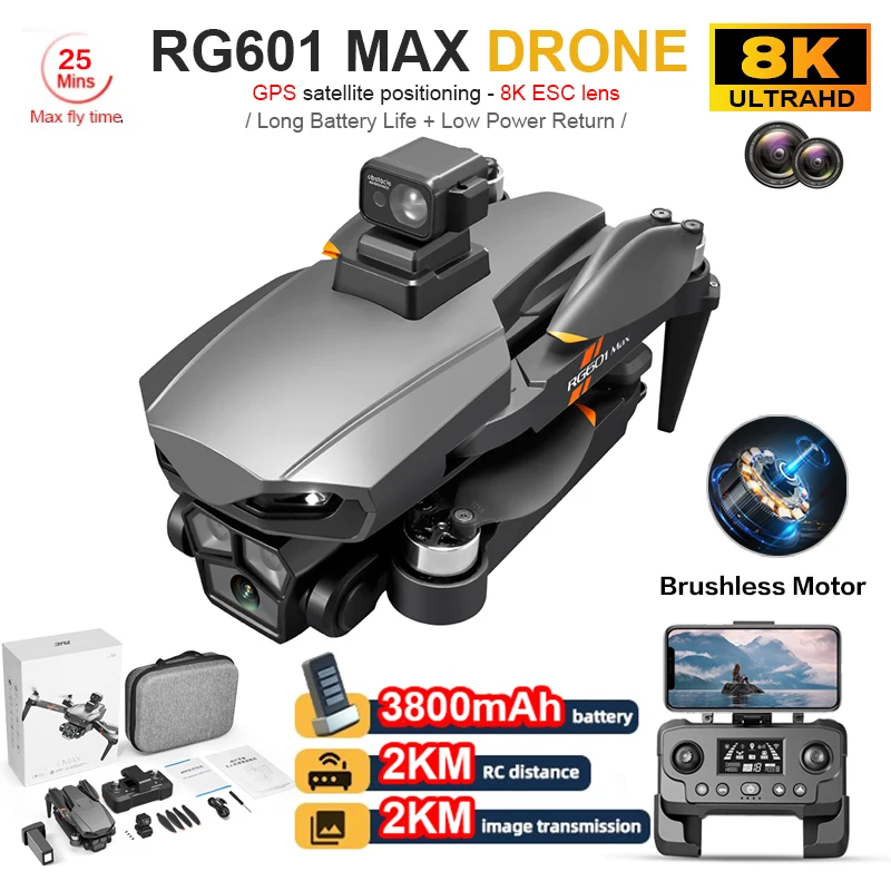 RG601 맥스 드론 8K 전문 5G GPS 와이파이 HD 듀얼 카메라 드론, 장애물 회피 브러시리스 모터 흔들림 방지 RC 쿼드콥터, 인기