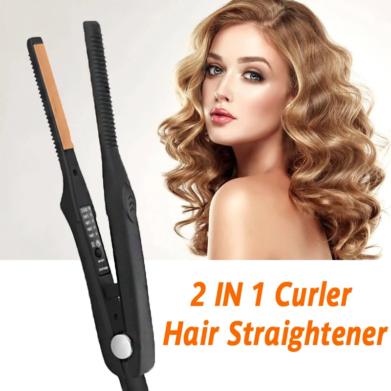 Small Pencil Hair Straightener Flat Iron Hair Ceramic Tourmaline Mini Hair Straightener 3/10 Inch Beard Straightening Iron 3 in 1 curling iron 25 32mm heats up fast tourmaline ceramic triple barrels beach waves curling iron egg roll hair styling tool