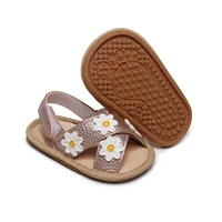 Citgeett Summer Infant Baby Girls Anti-slip Flat Shoes Floral Pattern Soft Sole Sandals White/ Golden/ Pink 4