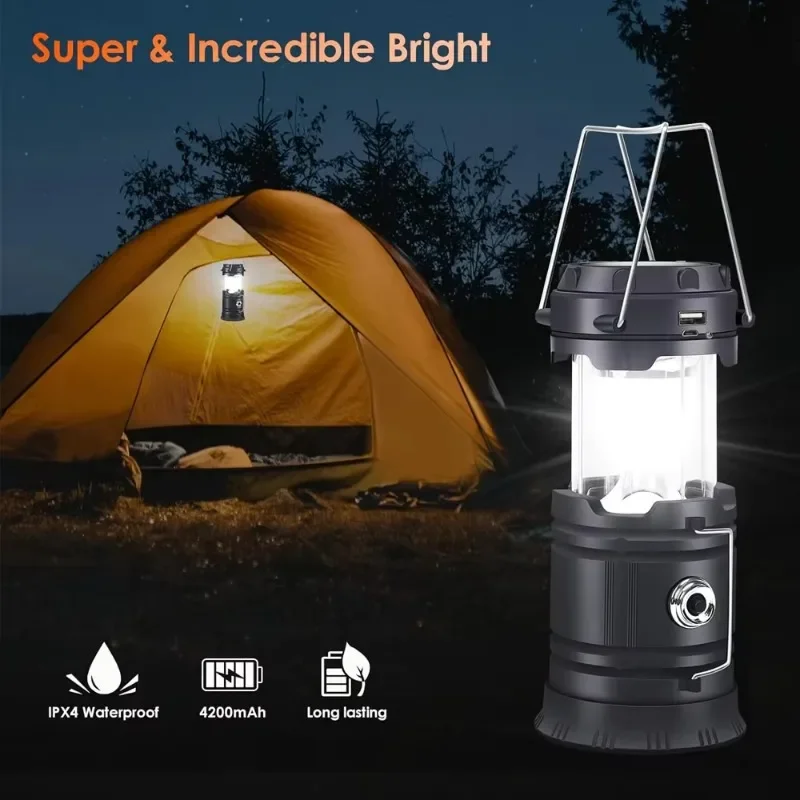 Description Picture 6 of itemPortable LED Camping Lantern Lightweight Waterproof Solar USB Rechargeable LED Flashlight Survival Kits for Indoor Outdoor
