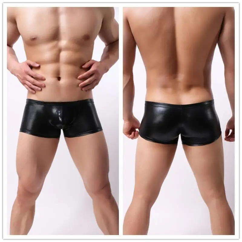Men Underwear Boxers Briefs Simulation Leather Bulge Pouch for Men