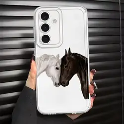 Elegant White and Black Horse Design Phone Case - Galaxy A21s (Mix01)