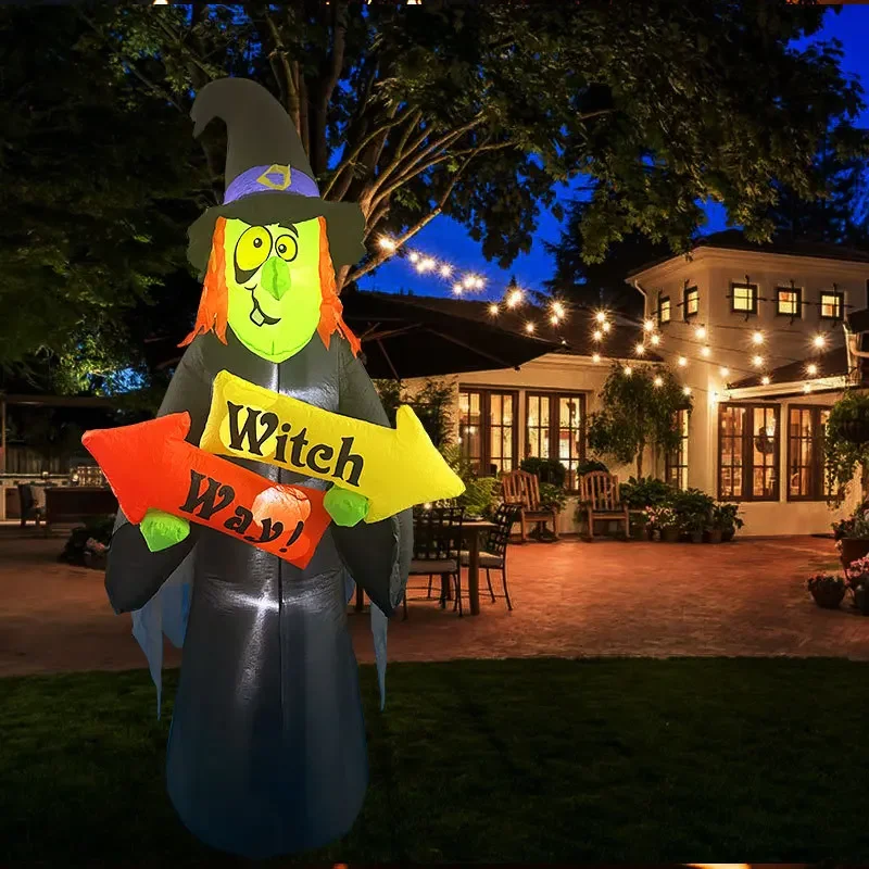 

240cm Inflatable Halloween Witch Outdoor Garden Decoration Halloween Ghost Festival Blowing Up Witch Ornaments with LED Lights