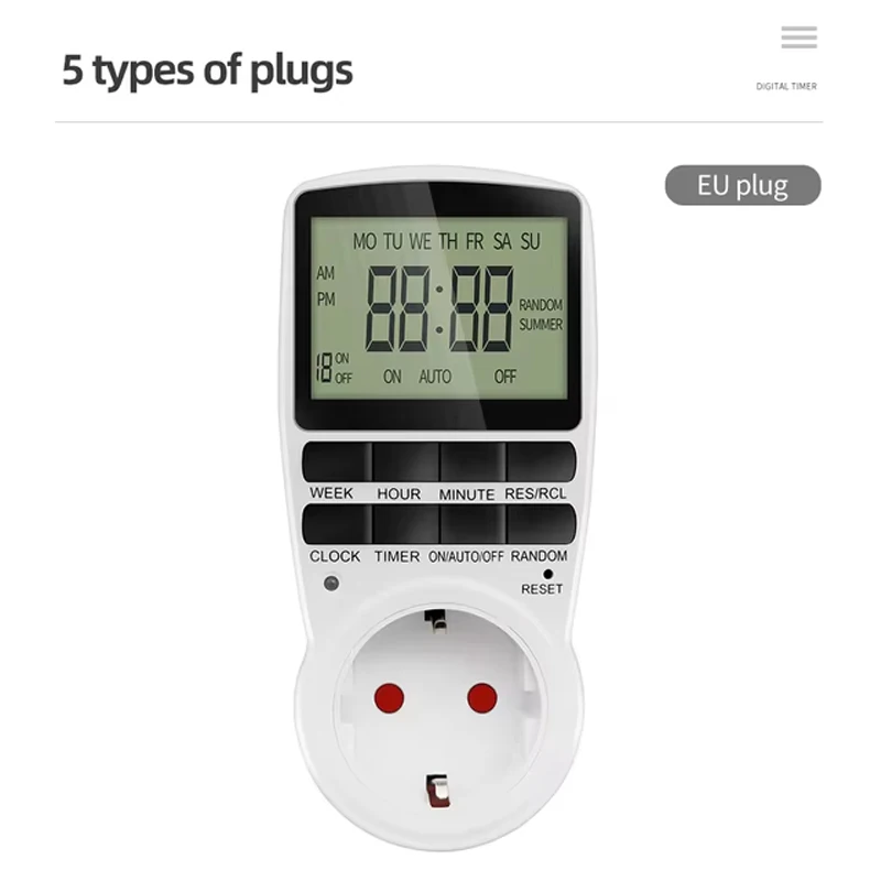 European Plug Digital Timer Switch - Energy-Saving Programmable Power Socket
