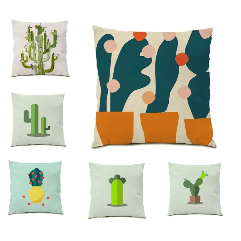 

Cartoon Cushion Cover 40X40 Polyester Linen Throw Pillow Covers Line Living Room Home Decor Gift Geometric Cussion E0161G