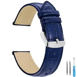 Premium Universal Leather Watch Strap for Men and Women - Elegant Replacement Watchband (Blue - S)