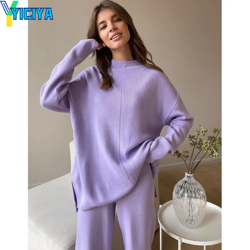 

YICIYA pant sets Knitted two piece set for women Sweaters elegant women's sets Knitwears Pullovers Top female baggy pants sets