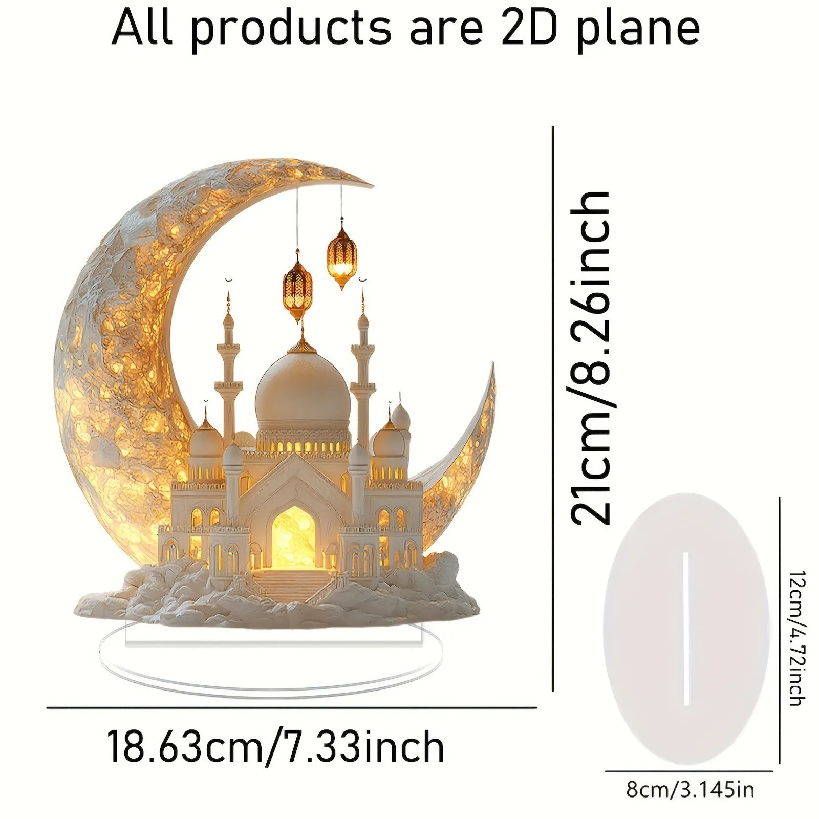 2D Acrylic Crescent Castle Ornament Ramadan Festival Decoration Eid Al-Fitr Mubarak Islamic Table Sign Home Party Events Decor 3