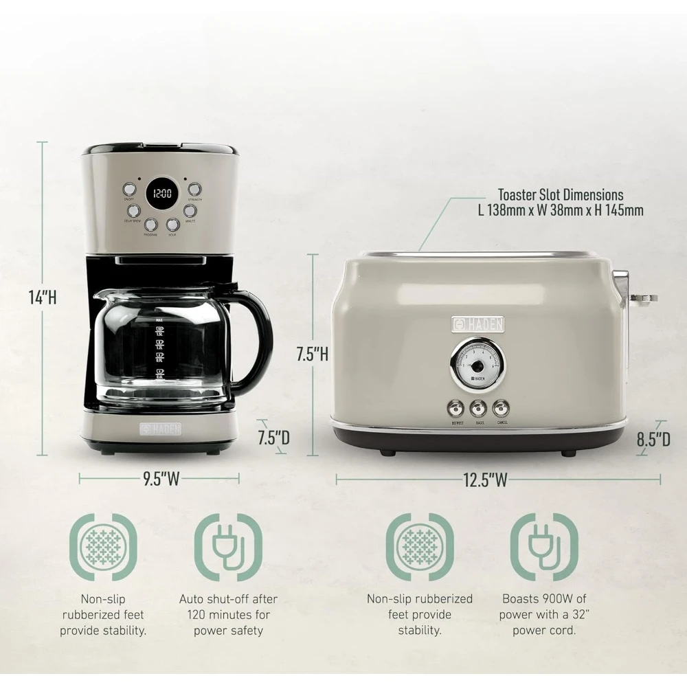 12 Cup Programmable Drip Coffee Maker Coffee Machine Bundled with Dorset 2 Slice Wide Slot Stainless Steel Toaster 5
