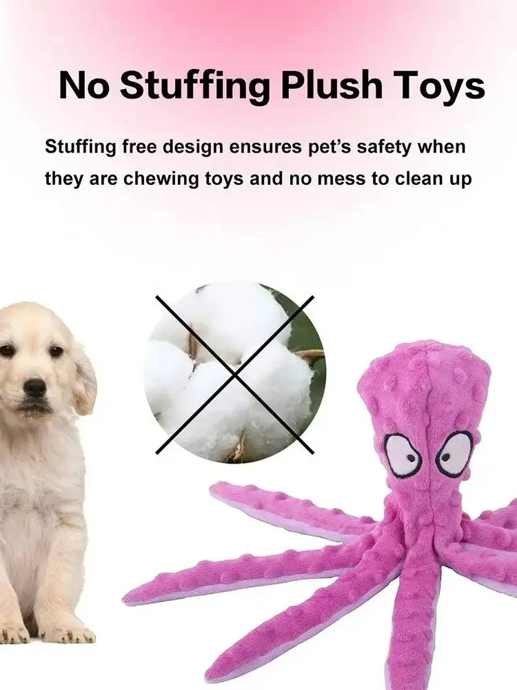 Durable Squeaky Octopus Dog Toy Plush Interactive Crinkle Toy_voghion.com
