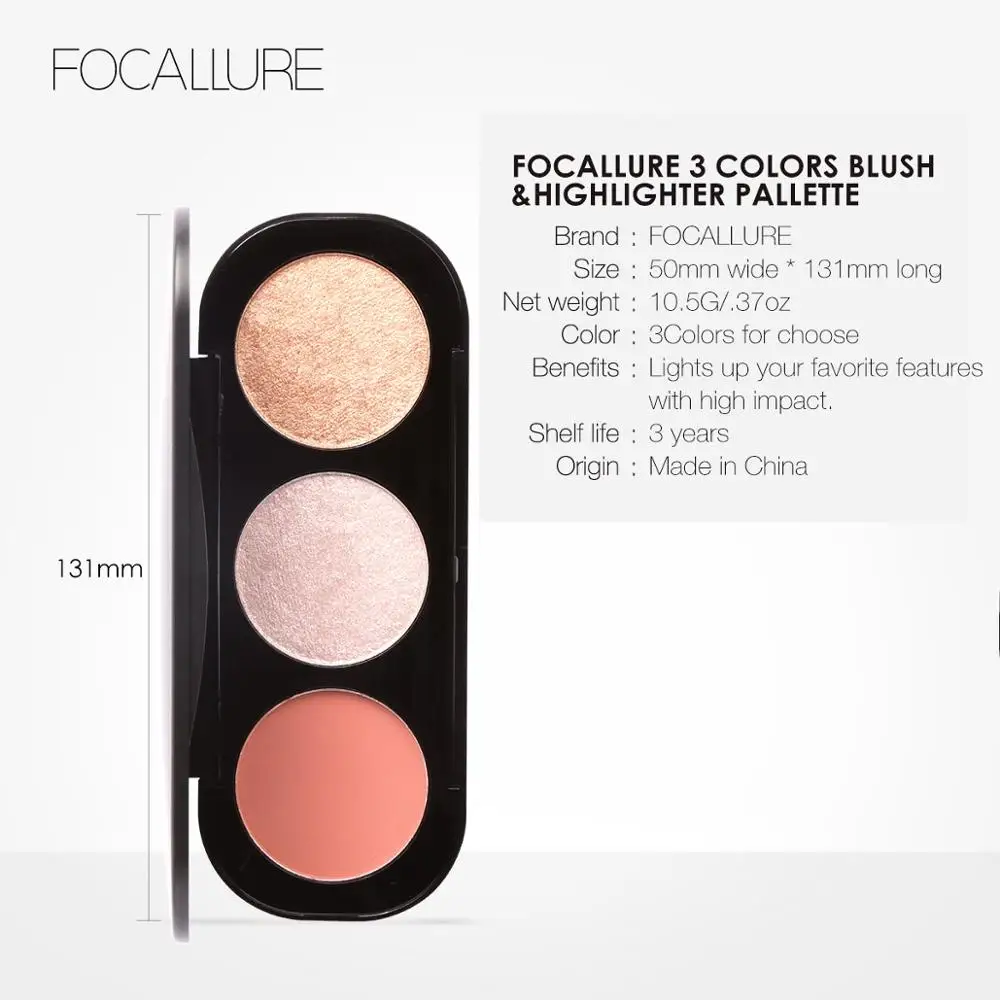 Focallure 3 v 1 líčení barevná paleta blush&highlighter obličej matná zvýrazňovač pudr osvětlený bronzer muchomůrka růžovka pudr