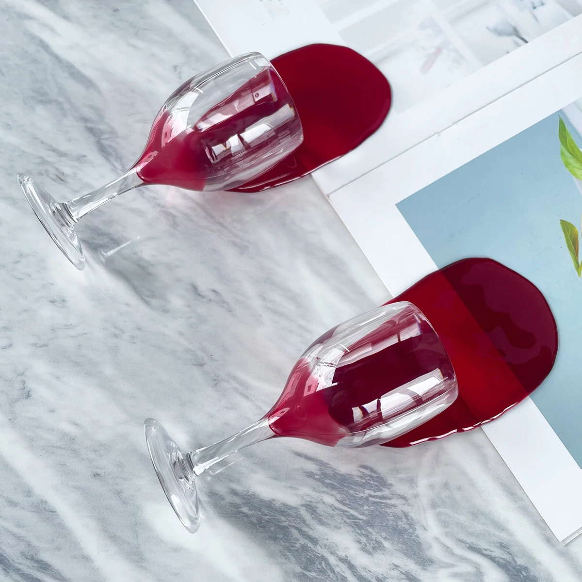 Lifelike Spilled Red Wine Glass Prop for Photography and Home Décor