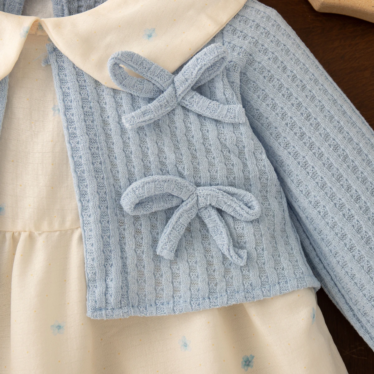 Frühling Herbst Kleinkind Mädchen Rosa Kleid Schleife Blumendruck Puppenkragen Strick Langarm Kleid Sanfte Prinzessin Outfit für Mädchen – Detail 8