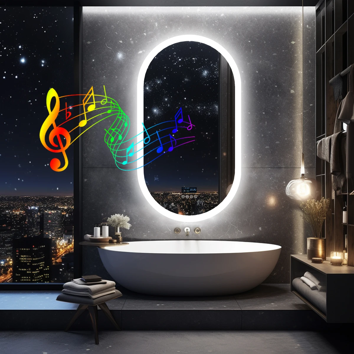 LUVODI Lighted Bluetooth Bathroom Mirror Led Backlit Illuminate Vanity Mirror with Time Date Display Anti-fog — view 2