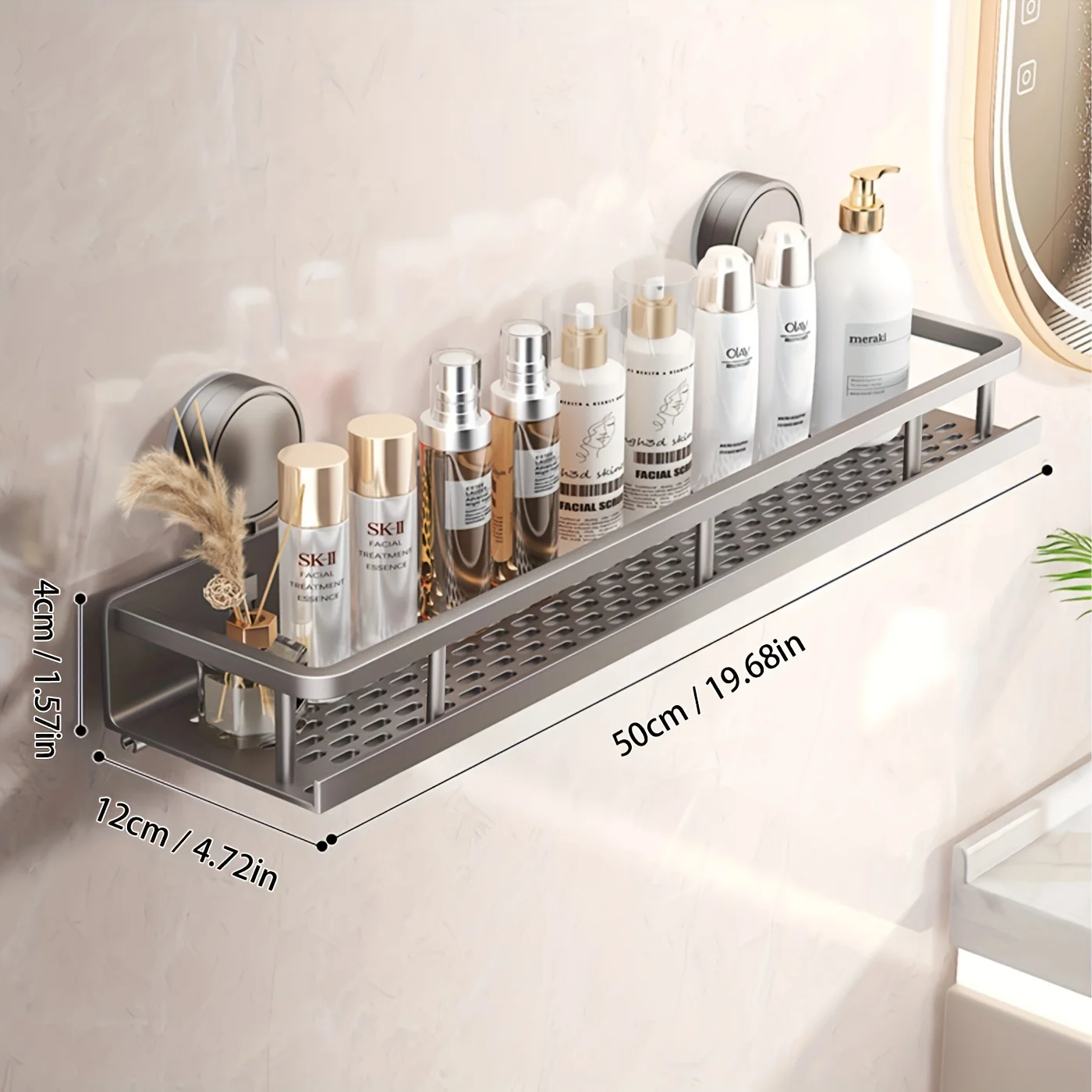 Easy-Install Suction Cup Shower Caddy Strong Adhesive Wall-Mounted Organizer for Shampoo& Soap Durable Space-Saving Shelf