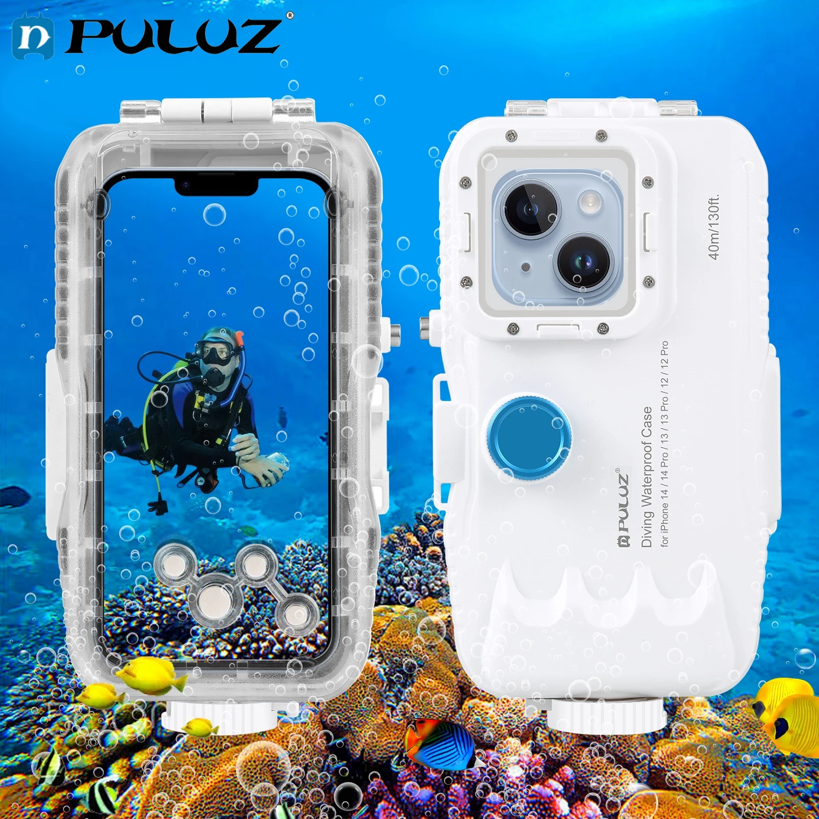 

PULUZ 40m Waterproof Diving Case Housing Photo Video Taking Underwater Cover Case for iPhone 14 13 12 Pro Max 14 Plus 13 12 Mini