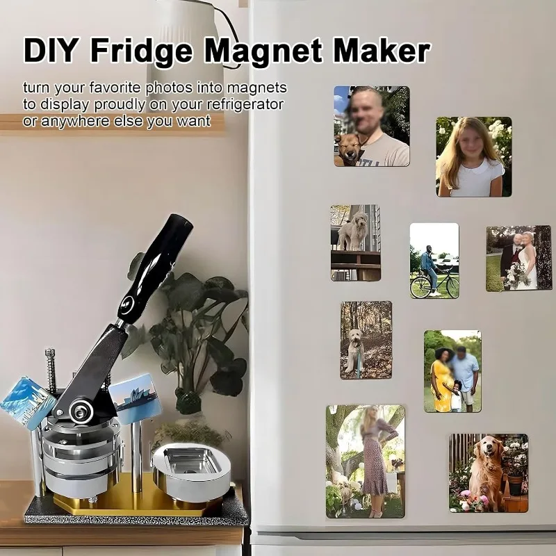 Photo Magnet Machine 50 * 50mm DIY Square Fridge Magnet Making Machine Kit Black Rectangular Includes 100 Pieces Consumables