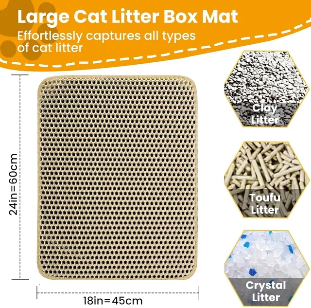 1Pc Large Size Cat Litter Mat-Advanced Honeycomb Double Layer Design,Urine Waterproof,Easy Cleaning,Scatter Control,Stay Clean 2
